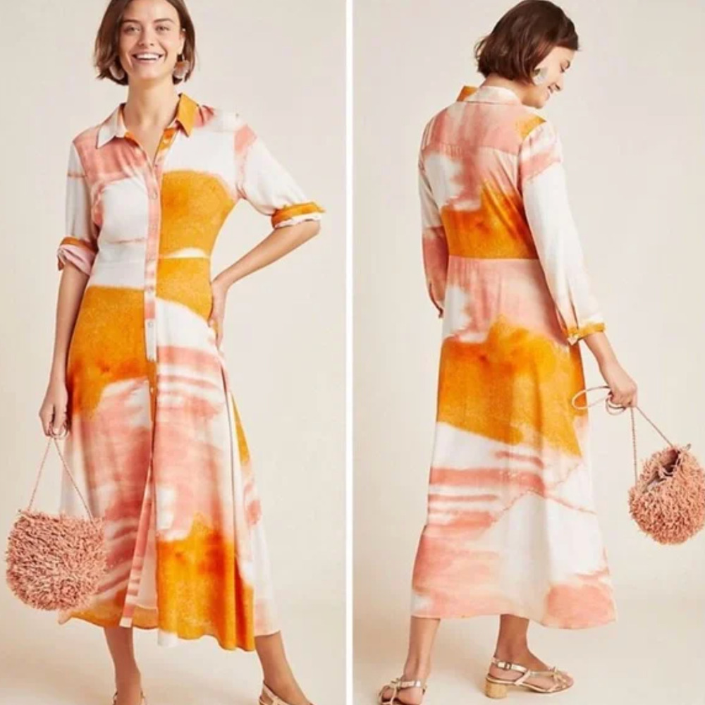 DOLAN Cora Maxi Shirt Dress Pink Orange Tie Dye Button Front Size 6 Petite